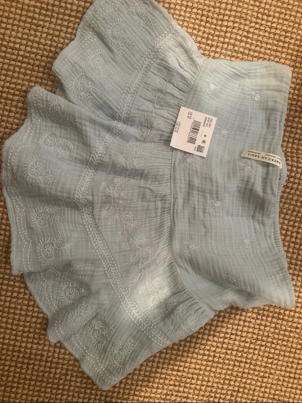 American Eagle Light Blue Embroidered strapless top